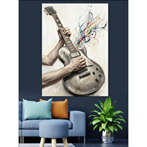 Müzik Notası Saçan Gitar Dekoratif Kanvas - Mdf Ahşap Tablo 70x100 cm