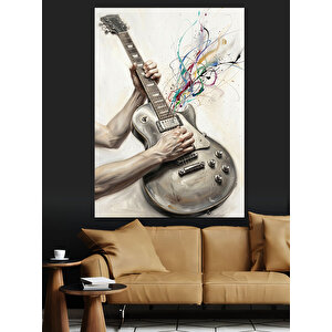 Müzik Notası Saçan Gitar Dekoratif Kanvas - Mdf Ahşap Tablo 50x70 cm