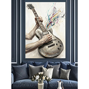 Müzik Notası Saçan Gitar Dekoratif Kanvas - Mdf Ahşap Tablo 50x70 cm