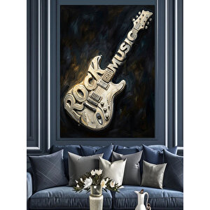 Müzik Yazılı Klasik Gitar Sanatı Dekoratif Kanvas - Mdf Ahşap Tablo 70x100 cm