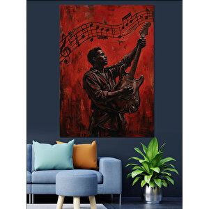 Gitar Çalan Caz Müzisyeni Portresi Dekoratif Kanvas - Mdf Ahşap Tablo 70x100 cm