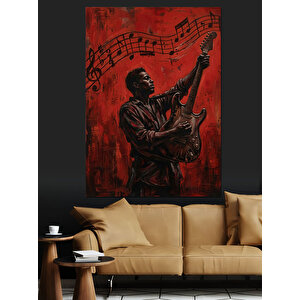 Gitar Çalan Caz Müzisyeni Portresi Dekoratif Kanvas - Mdf Ahşap Tablo 70x100 cm