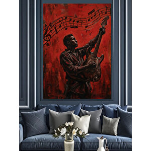 Gitar Çalan Caz Müzisyeni Portresi Dekoratif Kanvas - Mdf Ahşap Tablo 70x100 cm