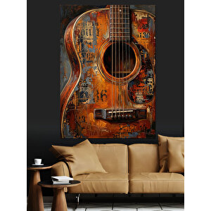 Eskimiş Ahşap Gitar Sanat Tablosu Dekoratif Kanvas - Mdf Ahşap Tablo 100x140 cm