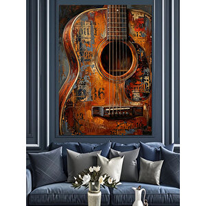 Eskimiş Ahşap Gitar Sanat Tablosu Dekoratif Kanvas - Mdf Ahşap Tablo 100x140 cm