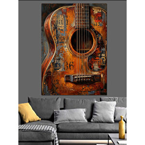 Eskimiş Ahşap Gitar Sanat Tablosu Dekoratif Kanvas - Mdf Ahşap Tablo 100x140 cm