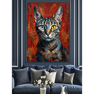 Portre Tarzında Renkli Kedi Yüzü Dekoratif Kanvas - Mdf Ahşap Tablo 70x100 cm