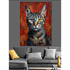 Portre Tarzında Renkli Kedi Yüzü Dekoratif Kanvas - Mdf Ahşap Tablo 70x100 cm