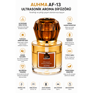 Auhma Af-13 120ml Şarjlı Ultrasonik Araç Koku Difüzörü Sarı Ambiyans Işıklı Chanel Esans Aroma Yayıcı
