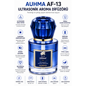 Auhma Af-13 120ml Şarjlı Ultrasonik Araç Koku Difüzörü Mavi  Ambiyans Işıklı Chanel Esans Aroma Yayıcı