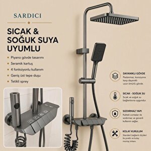 Piano 4 Fonksiyonlu Kendinden Banyo Bataryalı Akıllı Robot Duş Seti Tepe Duş Seti, Antrasit
