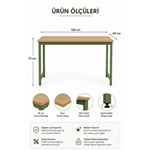 Çam/yeşil Çalışma Masası, 120 Cm, Çocuk Çalışma Masası, Ders Çalışma Masası, Ofis Masası, Bilgisayar Masası, Pc Masası, Yemek Masası, Mutfak Masası, Metal Ayaklı