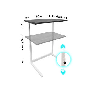 Beyaz, Yükseklik Ayarlı Laptop Masası, Çalışma Masası, Bilgisayar Masası, Metal Ayaklı