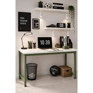 Beyaz/yeşil Çalışma Masası, 140 Cm Çalışma Masası, Çocuk Çalışma Masası, Ders Çalışma Masası, Ofis Masası, Bilgisayar Masası, Pc Masası, Yemek Masası, Mutfak Masaı, Metal Ayaklı