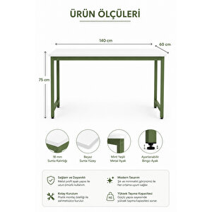 Beyaz/yeşil Çalışma Masası, 140 Cm Çalışma Masası, Çocuk Çalışma Masası, Ders Çalışma Masası, Ofis Masası, Bilgisayar Masası, Pc Masası, Yemek Masası, Mutfak Masaı, Metal Ayaklı