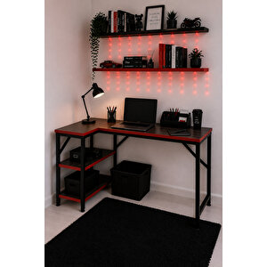 Siyah/kırmızı L Masa, Kitaplıklı, Raflı, 120 Cm Çalışma Masası, Bilgisayar, Pc, Oyuncu, Gaming Masası Metal Ayaklı
