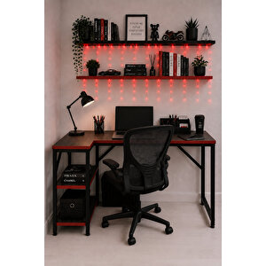 Siyah/kırmızı L Masa, Kitaplıklı, Raflı, 120 Cm Çalışma Masası, Bilgisayar, Pc, Oyuncu, Gaming Masası Metal Ayaklı