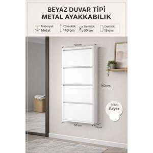 Metal 4 Kapaklı Beyaz Ayakkabılık, (kurulum Gerekti̇rmez), 8 Çift Ayakkabı Kapasiteli