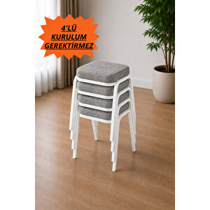 4 Adet Beyaz Metal Ayaklı Boyalı Tabure ,sert Süngerli (çökme Yapmaz), 3 Cm Süngerli, Kumaşlı