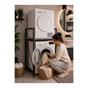 Lifos Çam/siyah Raflı Çamaşır Makinesi Dolabı Kurutma Makinesi Dolabı Metal Banyo Dolabı