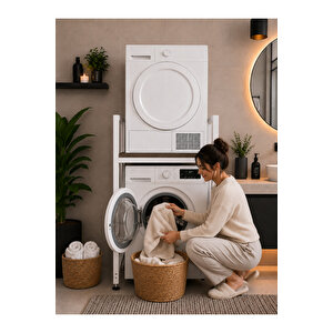 Lifos Siyah/beyaz Raflı Çamaşır Makinesi Dolabı Kurutma Makinesi Dolabı Metal Banyo Dolabı