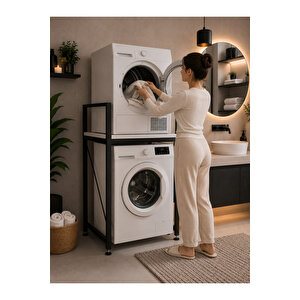 Lifos Beyaz/siyah Raflı Çamaşır Makinesi Dolabı Kurutma Makinesi Dolabı Metal Banyo Dolabı