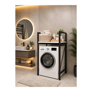 Lifos Beyaz/siyah Raflı Çamaşır Makinesi Dolabı Kurutma Makinesi Dolabı Metal Banyo Dolabı