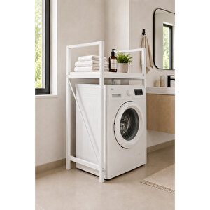 Lifos Beyaz Raflı Çamaşır Makinesi Dolabı Kurutma Makinesi Dolabı Metal Banyo Dolabı