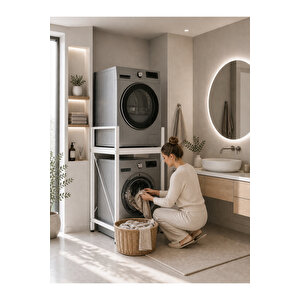 Lifos Beyaz Raflı Çamaşır Makinesi Dolabı Kurutma Makinesi Dolabı Metal Banyo Dolabı