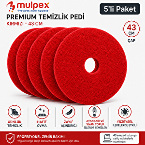 Premium 43 Cm Kırmızı Zemin Temizlik Pedi 5’li Paket – Yer Yıkama Makinesi Pedi