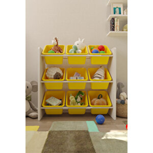 6 Sepetli Sarı Oyuncak Dolabı, Çok Amaçlı Dolap, Montessori Dolap