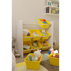 6 Sepetli Sarı Oyuncak Dolabı, Çok Amaçlı Dolap, Montessori Dolap