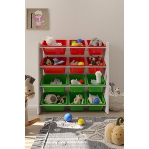 12 Sepetli Kırmızı Ve Yeşil Oyuncak Dolabı, Çok Amaçlı Dolap, Montessori Dolap