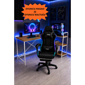 Oyuncu Masası + Oyuncu Koltuğu Takımı, L Masa Ve Ledli Sandalye Seti, Raflı Masa, Gaming Masası, Gaming Sandalyesi