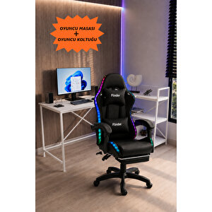 Oyuncu Masası + Oyuncu Koltuğu Takımı, L Masa Ve Ledli Sandalye Seti, Raflı Masa, Gaming Masası, Gaming Sandalyesi