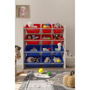12 Sepetli Kırmızı Ve Mavi Oyuncak Dolabı, Çok Amaçlı Dolap, Montessori Dolap