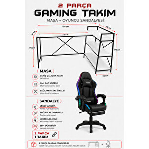 Oyuncu Masası + Oyuncu Koltuğu Takımı, L Masa Ve Ledli Sandalye Seti, Raflı Masa, Gaming Masası, Gaming Sandalyesi