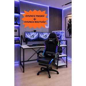 Oyuncu Masası + Oyuncu Koltuğu Takımı, L Masa Ve Ledli Sandalye Seti, Raflı Masa, Gaming Masası, Gaming Sandalyesi