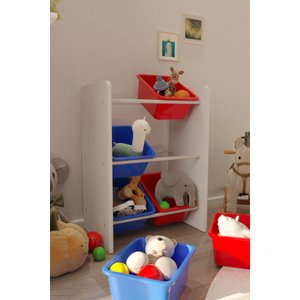 6 Sepetli Mavi Ve Kırmızılı Oyuncak Dolabı, Çok Amaçlı Dolap, Montessori Dolap