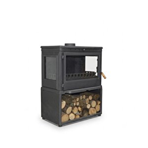 Dorello Odun Kömür Sobası Tam Pik Döküm 3 Camlı Odunluklu Şömine Sobası Drl-042st