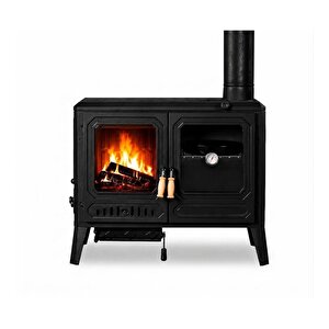 Dorello Odun Kömür Sobası Tam Pik Döküm Çift Fırınlı Yan Camlı Kuzine Soba Drl-062