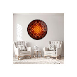 Modern Bohem Turuncu Mandala Desenli Yuvarlak Dekoratif Cam Tablo | Bohem Temalı Dekoratif Duvar Tablosu, Salon, Yatak Odası Ve Çalışma Alanı Dekoru, 100x100 Cm 100x100 cm