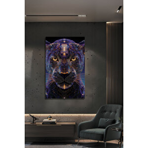 Lüks Galaksi Panter Desenli Parlak Dekoratif Siyah Panter Tasarımlı Cam Tablo | Uzay Temalı Dekoratif Duvar Tablosu, Çocuk Ve Genç Odası Dekoru, 110x70 Cm 110x70 cm