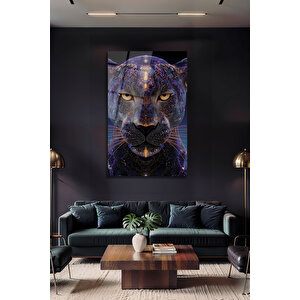 Lüks Galaksi Panter Desenli Parlak Dekoratif Siyah Panter Tasarımlı Cam Tablo | Uzay Temalı Dekoratif Duvar Tablosu, Çocuk Ve Genç Odası Dekoru, 110x70 Cm 110x70 cm