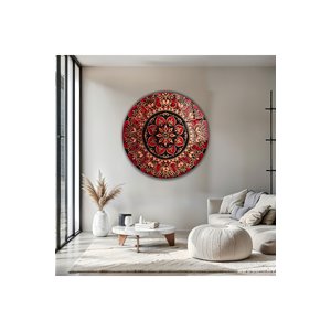 Modern Renkli Mandala Desenli Yuvarlak Dekoratif Cam Tablo Lüks Temperli | Modern Dekorasyon Temalı Dekoratif Duvar Tablosu, Salon, Ev Ve Ofis Dekoru, 60x60 Cm 70x70 cm