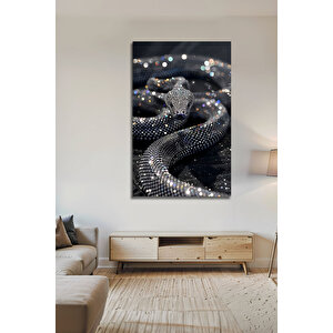 Şık Siyah Yılan Cam Tablo Işıltılı Elmas Detaylı Lüks Dekoratif Cam Tablo | Modern Dekorasyon Temalı Dekoratif Duvar Tablosu, Salon, Ev Ve Ofis Dekoru, 90x60 cm