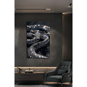 Şık Siyah Yılan Cam Tablo Işıltılı Elmas Detaylı Lüks Dekoratif Cam Tablo | Modern Dekorasyon Temalı Dekoratif Duvar Tablosu, Salon, Ev Ve Ofis Dekoru, 90x60 cm