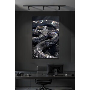 Şık Siyah Yılan Cam Tablo Işıltılı Elmas Detaylı Lüks Dekoratif Cam Tablo | Modern Dekorasyon Temalı Dekoratif Duvar Tablosu, Salon, Ev Ve Ofis Dekoru, 90x60 cm