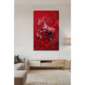 Modern Kırmızı Şahlanan At Figürlü Dekoratif Cam Tablo Temperli Lüks Duvar Dekoru | Doğa Ve Manzara Temalı Dekoratif Duvar Tablosu, Salon, Yatak Odası Ve Ofis Dekoru, 72x46 cm