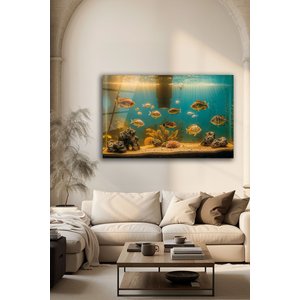 Akvaryum Balık Desenli Cam Tablo Dekoratif Deniz Altı Dünyası Figürlü Şık Duvar Sanatı | Deniz Temalı Dekoratif Duvar Tablosu, Salon, Ofis Ve Yazlık Dekoru, 110x70 cm